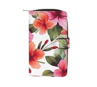 TKJMCSW Hawaiian Flower Print Leather Wallets for Women with 12 Card Slots Zip Credit Card Holder Long Clutch with Coin Purse Id Window Travel Cash Wallet