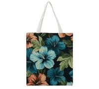 TKJMCSW Hibiscus Flowers Pattern Canvas Tote Bag for Women with Handles Reusable Grocery Cloth Bag Foldable Tote Purse Travel Casual Everyday Shoulder Bags Shopping Handbag for Teacher Nurse Gift