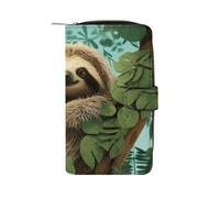 TKJMCSW Hug Tree Sloth Leather Wallets for Women with 12 Card Slots Zip Credit Card Holder Long Clutch with Coin Purse Id Window Travel Cash Wallet