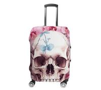 TKJMCSW Human Skull Pink Flowers Luggage Cover Tsa Approved Suitcase Covers for Luggage Elastic Washable Suit Case Covers Anti-Scratch Travel Luggages Sleeve Suitcase Protector Fits 19-30 Inch Case