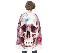 TKJMCSW Human Skull Pink Flowers Renaissance Cape Reversible Halloween Cloak for Cosplay Party Medieval Costume Masquerade Outfit