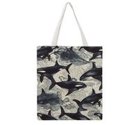 TKJMCSW Killer Whale Canvas Tote Bag for Women with Handles Reusable Grocery Cloth Bag Foldable Tote Purse Travel Casual Everyday Shoulder Bags Shopping Handbag for Teacher Nurse Gift