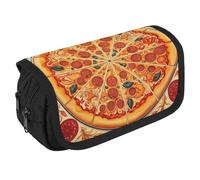 TKJMCSW Large Capacity Pencil Case Zippered A Full Pizza Pencil Pouch Multifunctional Pen Case with 3 Compartment Adult Fabric Makeup Bag for Women Men Storage Organizer for Office Supply