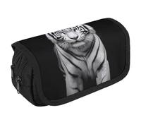TKJMCSW Large Capacity Pencil Case Zippered A Tiger Pencil Pouch Multifunctional Pen Case with 3 Compartment Adult Fabric Makeup Bag for Women Men Storage Organizer for Office Supply