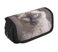 TKJMCSW Large Capacity Pencil Case Zippered Beautiful Siamese Cat Pencil Pouch Multifunctional Pen Case with 3 Compartment Adult Fabric Makeup Bag for Women Men Storage Organizer for Office Supply