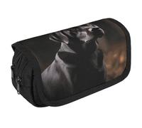 TKJMCSW Large Capacity Pencil Case Zippered Black Labrador Pencil Pouch Multifunctional Pen Case with 3 Compartment Adult Fabric Makeup Bag for Women Men Storage Organizer for Office Supply