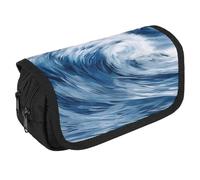TKJMCSW Large Capacity Pencil Case Zippered Blue Wave Art Pencil Pouch Multifunctional Pen Case with 3 Compartment Adult Fabric Makeup Bag for Women Men Storage Organizer for Office Supply