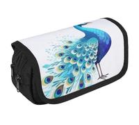 TKJMCSW Large Capacity Pencil Case Zippered Cartoon Blue Peacock Pencil Pouch Multifunctional Pen Case with 3 Compartment Adult Fabric Makeup Bag for Women Men Storage Organizer for Office Supply
