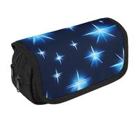 TKJMCSW Large Capacity Pencil Case Zippered Cartoon Blue Star Pencil Pouch Multifunctional Pen Case with 3 Compartment Adult Fabric Makeup Bag for Women Men Storage Organizer for Office Supply