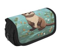 TKJMCSW Large Capacity Pencil Case Zippered Cartoon Cute Otter Pencil Pouch Multifunctional Pen Case with 3 Compartment Adult Fabric Makeup Bag for Women Men Storage Organizer for Office Supply