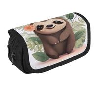 TKJMCSW Large Capacity Pencil Case Zippered Cute Cartoon Sloth Pencil Pouch Multifunctional Pen Case with 3 Compartment Adult Fabric Makeup Bag for Women Men Storage Organizer for Office Supply