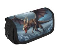 TKJMCSW Large Capacity Pencil Case Zippered Flying Dragon Pencil Pouch Multifunctional Pen Case with 3 Compartment Adult Fabric Makeup Bag for Women Men Storage Organizer for Office Supply