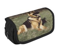 TKJMCSW Large Capacity Pencil Case Zippered German Shepherd Dog Pencil Pouch Multifunctional Pen Case with 3 Compartment Adult Fabric Makeup Bag for Women Men Storage Organizer for Office Supply
