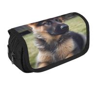 TKJMCSW Large Capacity Pencil Case Zippered German Shepherd Puppy Pencil Pouch Multifunctional Pen Case with 3 Compartment Adult Fabric Makeup Bag for Women Men Storage Organizer for Office Supply