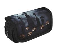 TKJMCSW Large Capacity Pencil Case Zippered Gothic Happy Halloween Pencil Pouch Multifunctional Pen Case with 3 Compartment Adult Fabric Makeup Bag for Women Men Storage Organizer for Office Supply