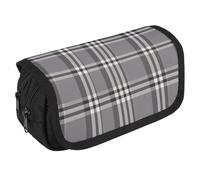 TKJMCSW Large Capacity Pencil Case Zippered Gray Plaid Lines Pencil Pouch Multifunctional Pen Case with 3 Compartment Adult Fabric Pen Bag for Women Men Portable Office Stationery Storage Organizer