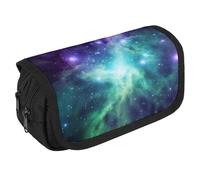 TKJMCSW Large Capacity Pencil Case Zippered Green Blue Purple Galaxy Pencil Pouch Multifunctional Pen Case with 3 Compartment Adult Fabric Makeup Bag for Women Men Storage Organizer for Office Supply