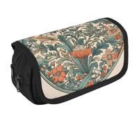 TKJMCSW Large Capacity Pencil Case Zippered Green Floral Pattern Pencil Pouch Multifunctional Pen Case with 3 Compartment Adult Fabric Makeup Bag for Women Men Storage Organizer for Office Supply