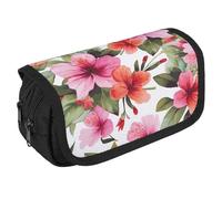 TKJMCSW Large Capacity Pencil Case Zippered Hawaiian Flower Print Pencil Pouch Multifunctional Pen Case with 3 Compartment Adult Fabric Makeup Bag for Women Men Storage Organizer for Office Supply