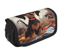 TKJMCSW Large Capacity Pencil Case Zippered I Love My Dog Dachshunds Pencil Pouch Multifunctional Pen Case with 3 Compartment Adult Fabric Makeup Bag for Women Men Storage Organizer for Office Supply