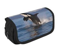 TKJMCSW Large Capacity Pencil Case Zippered Killer Whale Pencil Pouch Multifunctional Pen Case with 3 Compartment Adult Fabric Makeup Bag for Women Men Storage Organizer for Office Supply