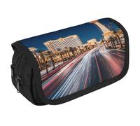 TKJMCSW Large Capacity Pencil Case Zippered Las Vegas Night Pencil Pouch Multifunctional Pen Case with 3 Compartment Adult Fabric Makeup Bag for Women Men Storage Organizer for Office Supply