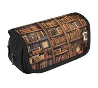 TKJMCSW Large Capacity Pencil Case Zippered Library Bookshelf Book Pencil Pouch Multifunctional Pen Case with 3 Compartment Adult Fabric Makeup Bag for Women Men Storage Organizer for Office Supply