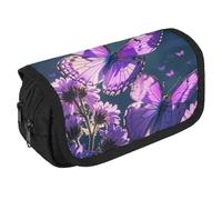 TKJMCSW Large Capacity Pencil Case Zippered Lovely Purple Butterflys Pencil Pouch Multifunctional Pen Case with 3 Compartment Adult Fabric Makeup Bag for Women Men Storage Organizer for Office Supply