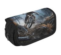TKJMCSW Large Capacity Pencil Case Zippered Mountain Bike Tournament Pencil Pouch Multifunctional Pen Case with 3 Compartment Adult Fabric Makeup Bag for Women Men Storage Organizer for Office Supply