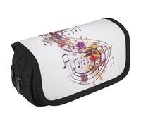 TKJMCSW Large Capacity Pencil Case Zippered Musical Note Floral Pencil Pouch Multifunctional Pen Case with 3 Compartment Adult Fabric Makeup Bag for Women Men Storage Organizer for Office Supply