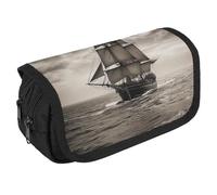 TKJMCSW Large Capacity Pencil Case Zippered Nautical Sailing Pirate Pencil Pouch Multifunctional Pen Case with 3 Compartment Adult Fabric Makeup Bag for Women Men Storage Organizer for Office Supply