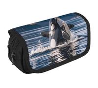 TKJMCSW Large Capacity Pencil Case Zippered Orca Killer Whale Pencil Pouch Multifunctional Pen Case with 3 Compartment Adult Fabric Makeup Bag for Women Men Storage Organizer for Office Supply