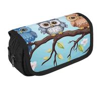 TKJMCSW Large Capacity Pencil Case Zippered Owls on A Branch Pencil Pouch Multifunctional Pen Case with 3 Compartment Adult Fabric Makeup Bag for Women Men Storage Organizer for Office Supply