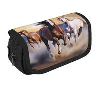 TKJMCSW Large Capacity Pencil Case Zippered Running Horses Pencil Pouch Multifunctional Pen Case with 3 Compartment Adult Fabric Makeup Bag for Women Men Storage Organizer for Office Supply