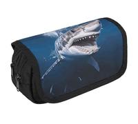 TKJMCSW Large Capacity Pencil Case Zippered Shark Opens Mouth Pencil Pouch Multifunctional Pen Case with 3 Compartment Adult Fabric Makeup Bag for Women Men Storage Organizer for Office Supply