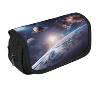TKJMCSW Large Capacity Pencil Case Zippered Universe Galaxy Pencil Pouch Multifunctional Pen Case with 3 Compartment Adult Fabric Makeup Bag for Women Men Storage Organizer for Office Supply
