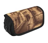 TKJMCSW Large Capacity Pencil Case Zippered Vintage Medieval Castle Pencil Pouch Multifunctional Pen Case with 3 Compartment Adult Fabric Makeup Bag for Women Men Storage Organizer for Office Supply