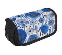 TKJMCSW Large Capacity Pencil Case Zippered White Blue Ink Pencil Pouch Multifunctional Pen Case with 3 Compartment Adult Fabric Makeup Bag for Women Men Storage Organizer for Office Supply