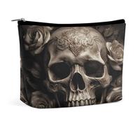TKJMCSW Leather Rose Skull Cosmetic Bags for Women Men Waterproof Travel Toiletry Bag Large Capacity Makeup Bags PU Leather Cute Makeup Pouch Protable Travel Bag for Toiletries