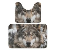 TKJMCSW Lmage of Wolf in The Snow Bath Mat 19.7"x31.5" Absorbent Bathroom Rug Sets of 2 Shower Rug Non Slip Shower Mat for Door Entrance Tub Side Sink Front Floor Mat Toilet U Shape Mat