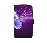 TKJMCSW Lovely Purple Butterfly Leather Wallets for Women with 12 Card Slots Zip Credit Card Holder Long Clutch with Coin Purse Id Window Travel Cash Wallet
