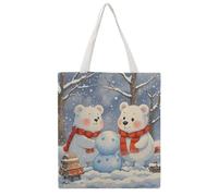 TKJMCSW Lovely Snow Bear Canvas Tote Bag for Women with Handles Reusable Grocery Cloth Bag Foldable Tote Purse Travel Casual Everyday Shoulder Bags Shopping Handbag for Teacher Nurse Gift