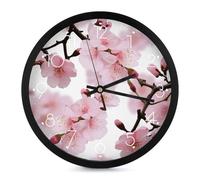 TKJMCSW Modern Digital Wall Clock Battery Operated, 10 Inch Round Non Ticking, Decorative Japanese Cherry Blossom Silent Wall Clocks for Living Room Bathroom Kitchen Classroom Bedroom Office-White