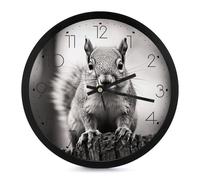TKJMCSW Modern Digital Wall Clock Battery Operated, 10 Inch Round Non Ticking, Decorative Light Gray Squirrel Silent Wall Clocks for Living Room Bathroom Kitchen Classroom Bedroom Office-Black