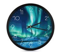 TKJMCSW Modern Digital Wall Clock Battery Operated, 10 Inch Round Non Ticking, Decorative Northern Lights Silent Wall Clocks for Living Room Bathroom Kitchen Classroom Bedroom Office-White