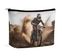 TKJMCSW Motocross Cosmetic Bags for Women Men Waterproof Travel Toiletry Bag Large Capacity Makeup Bags PU Leather Cute Makeup Pouch Protable Travel Bag for Toiletries, white, One Size