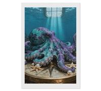 TKJMCSW Octopus Shipwreck Compass 5D Diamond Painting Kits for Adults Beginner DIY Round Full Drill Diamond Dots Paintings Paint with Diamonds Crafts Kits Gem Art for Home Wall Decor Gift 8"x12"