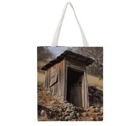 TKJMCSW Old Ancient Outhouse Canvas Tote Bag for Women with Handles Reusable Grocery Cloth Bag Foldable Tote Purse Travel Casual Everyday Shoulder Bags Shopping Handbag for Teacher Nurse Gift