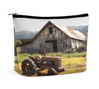 TKJMCSW Old Wooden Barn Tractor Cosmetic Bags for Women Men Waterproof Travel Toiletry Bag Large Capacity Makeup Bags PU Leather Cute Makeup Pouch Protable Travel Bag for Toiletries, white, One Size