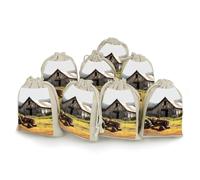 TKJMCSW Old Wooden Barn Tractor Drawstring Gift Bags 8PCS Muslin Bags Drawstring Bags Small Drawstring Bags Gift Bags with Drawstring Gift Wrap Bags Drawstring Drawstring Pouch
